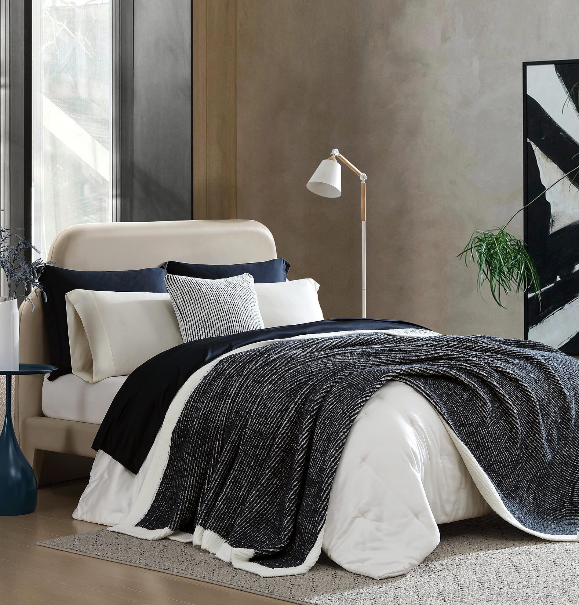 Two-Tone Ribbed Throw Pillow