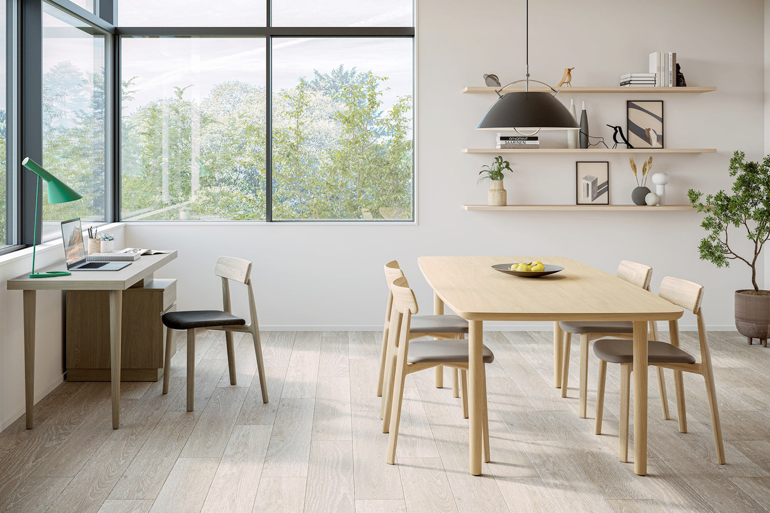 Dining room space shared with office space, minimal by CondeHouse