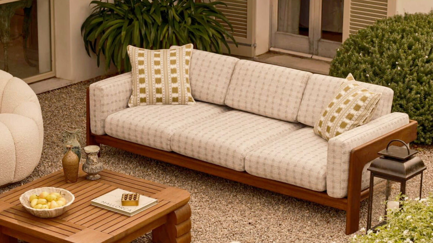 Japandi Outdoor Seating Collection, shown Soho Home Sofa