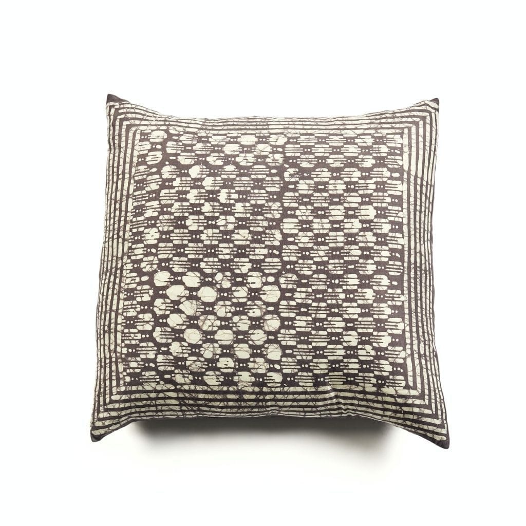 Oasis Charcoal Hand Crafted Wax Block Print Mulberry Silk Pillow