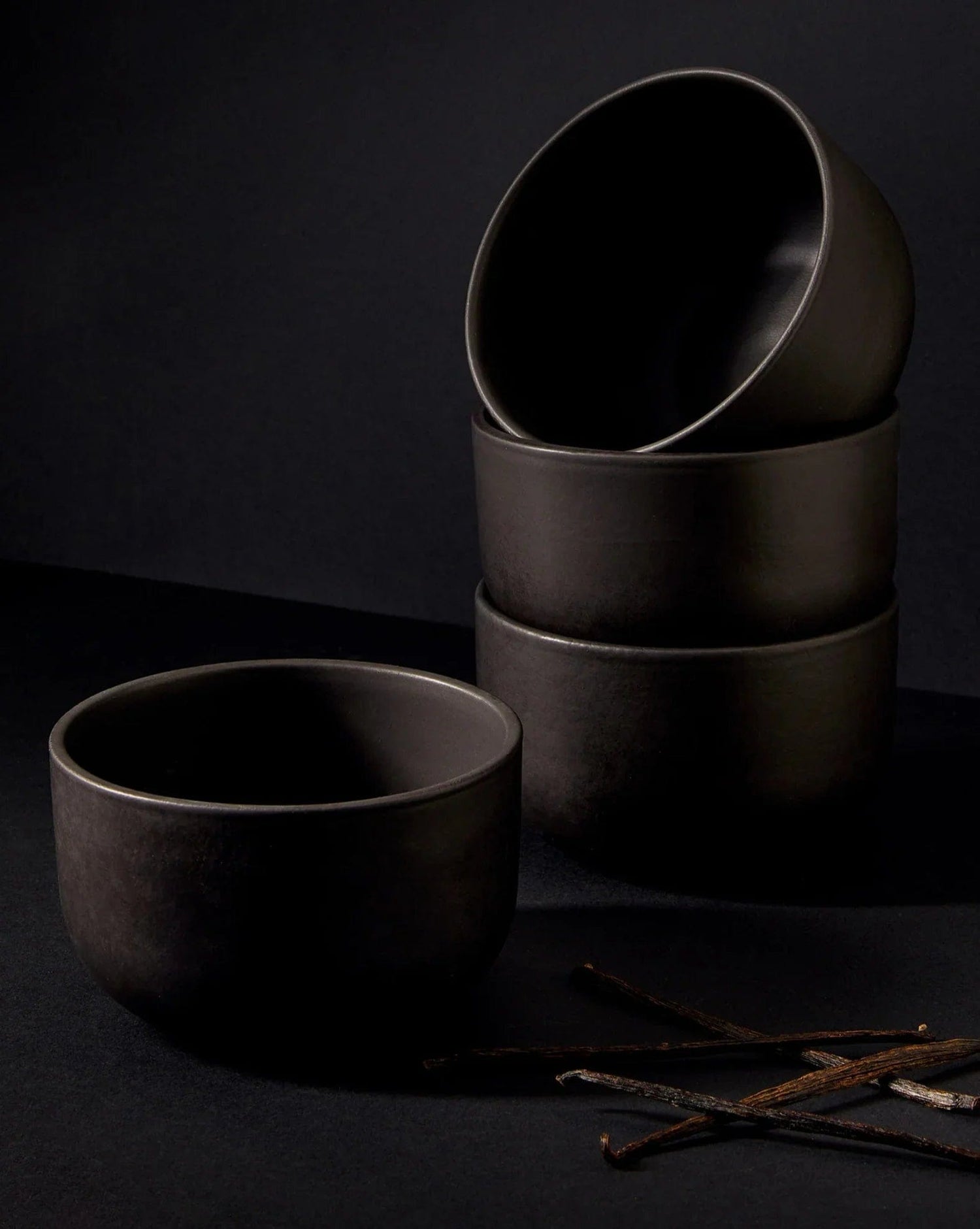 Japandi Tableware Bowl - Matte Black, Set of 4