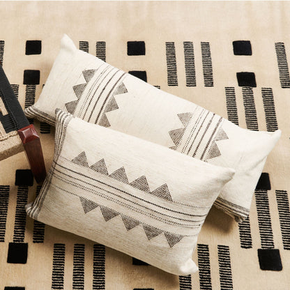 Kora White And Black Handloom Small Lumbar Pillow