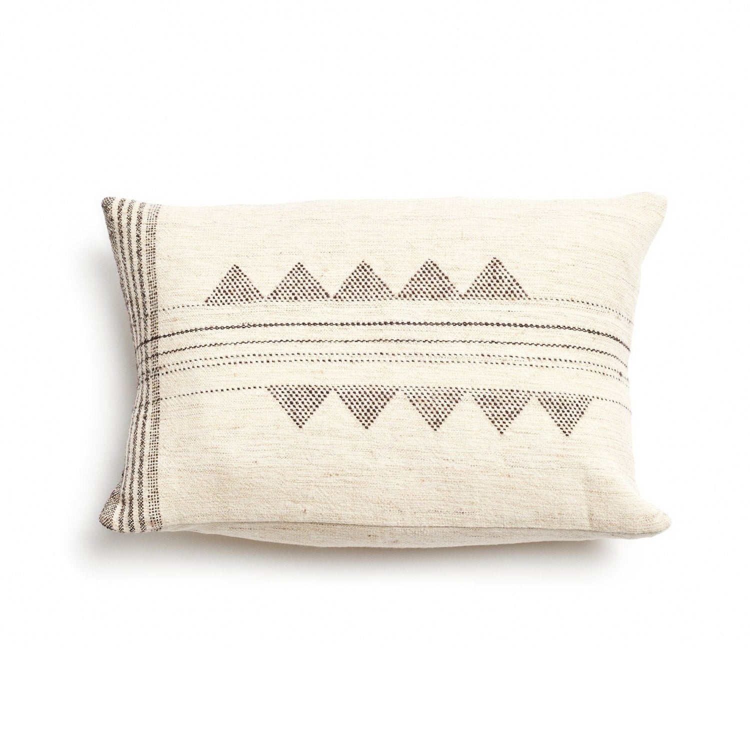 Kora White And Black Handloom Small Lumbar Pillow