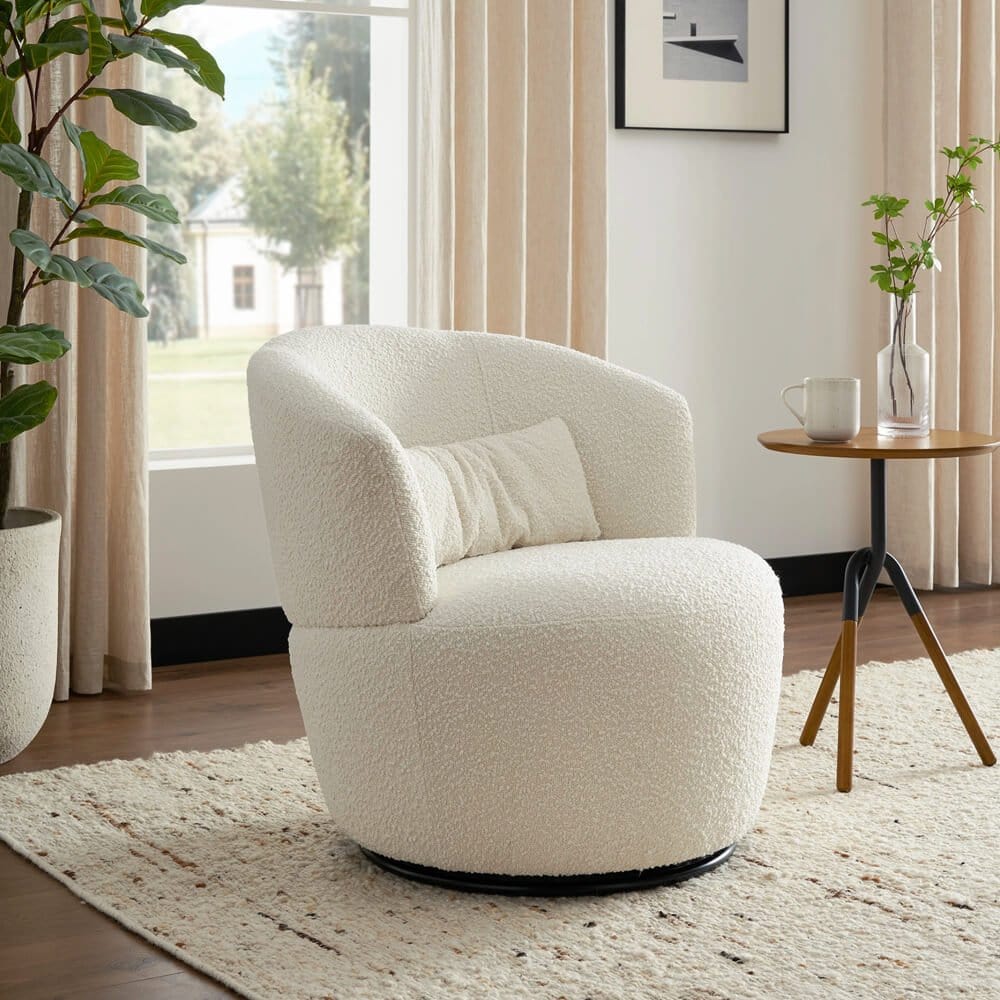 Castlery Amber Bouclé Swivel Chair, Snow