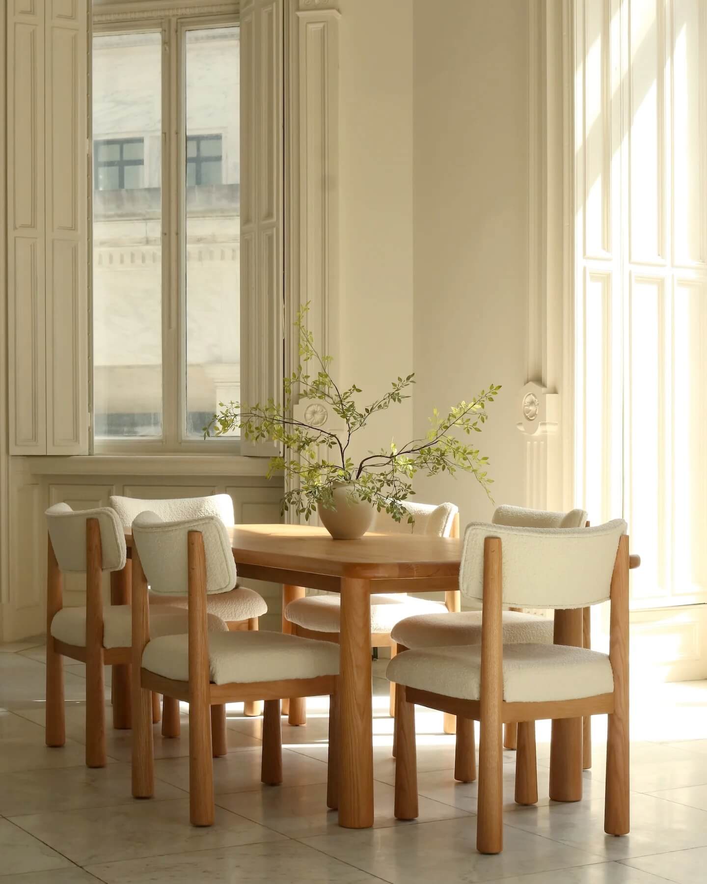 Japandi inspired dining room featyring the Charlie Dining Chair by House of Leon
