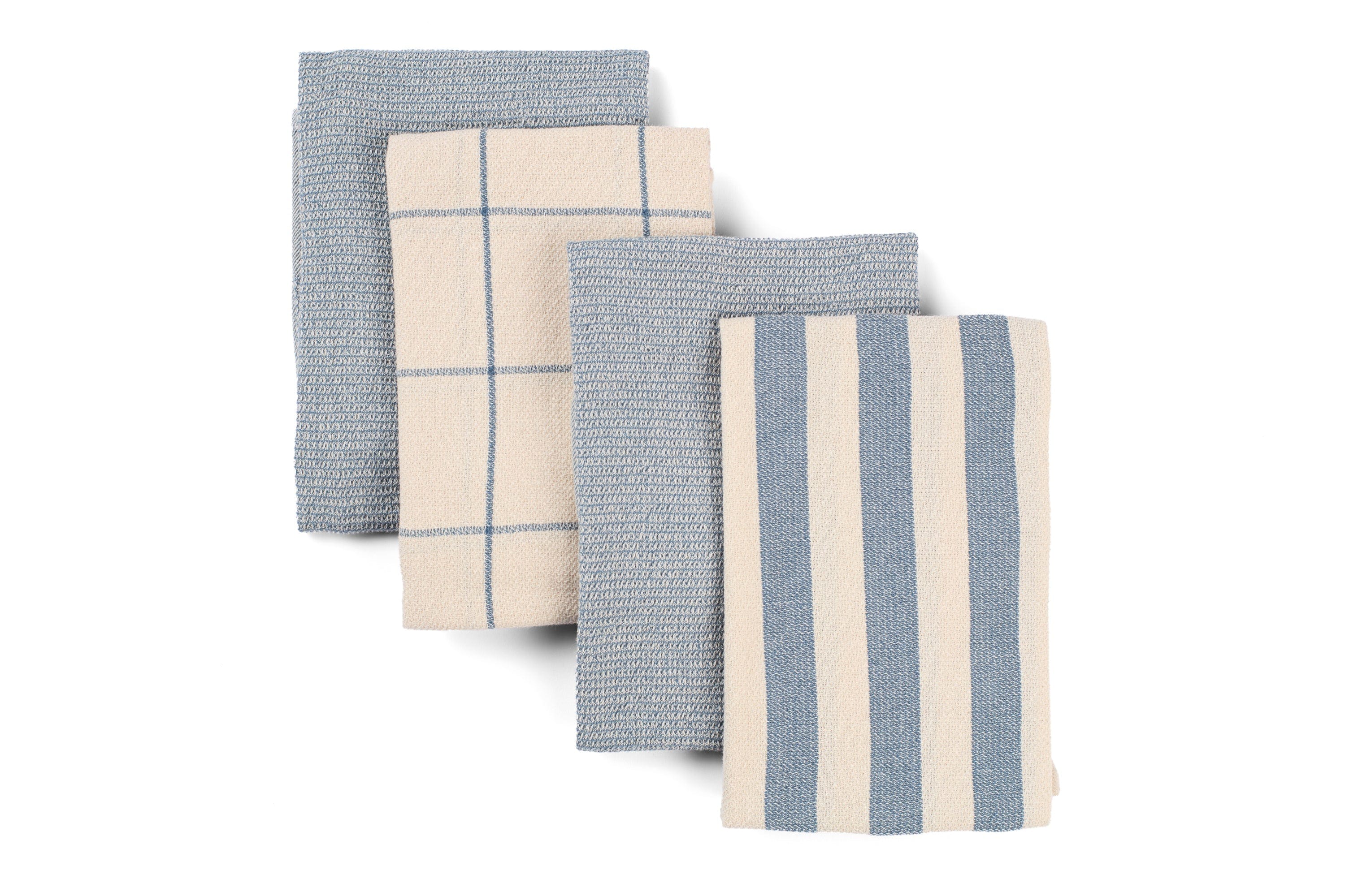 Kitchen Towels, Set of 4 - Cotton Flat &amp; Waffle Weave Set