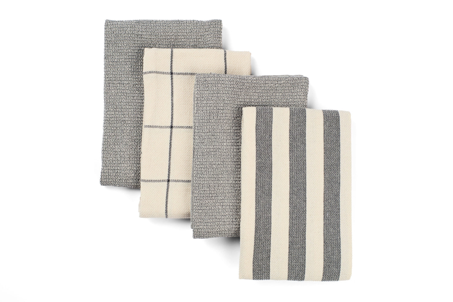 Kitchen Towels, Set of 4 - Cotton Flat &amp; Waffle Weave Set