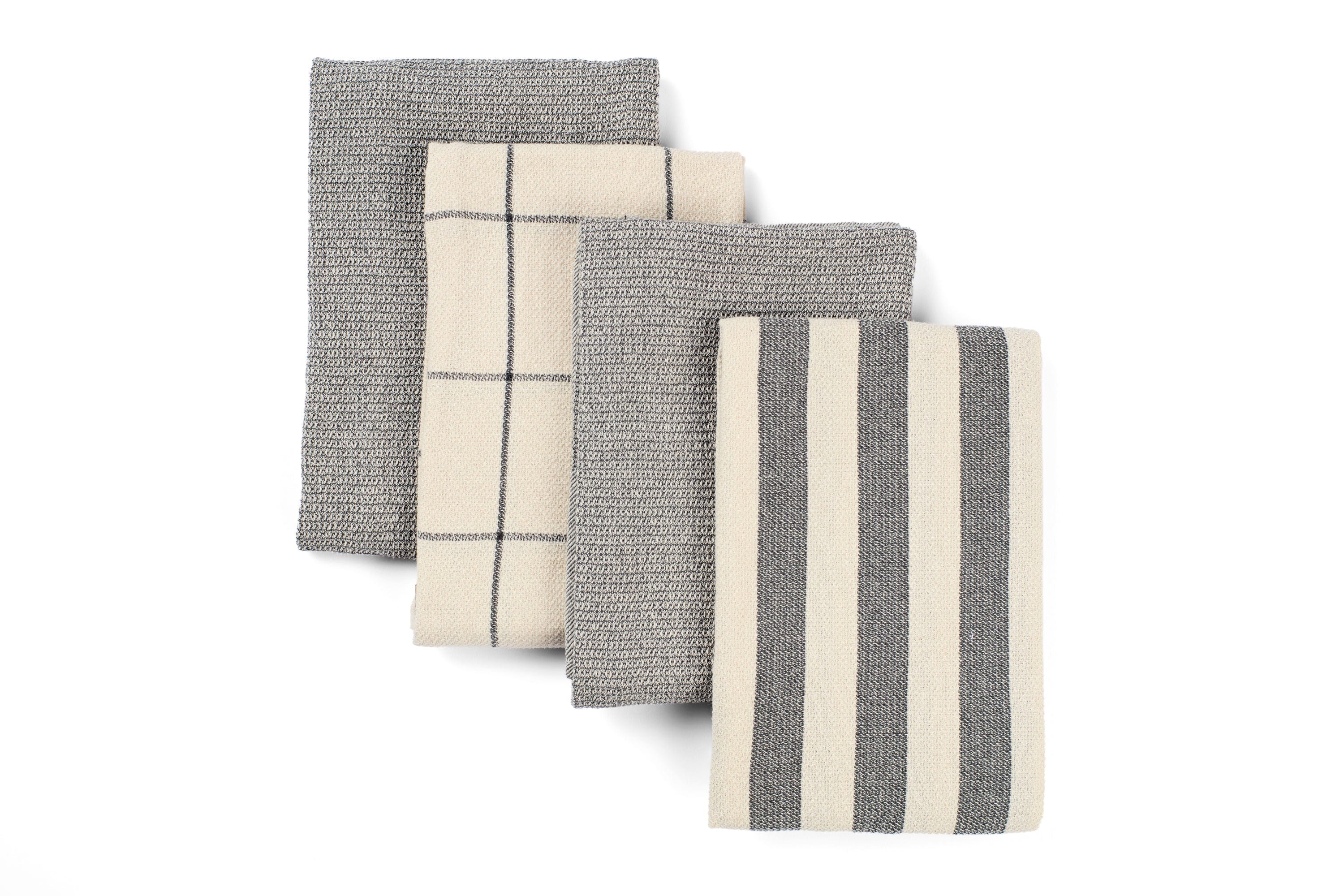 Kitchen Towels, Set of 4 - Cotton Flat &amp; Waffle Weave Set