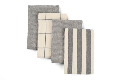 Kitchen Towels, Set of 4 - Cotton Flat &amp; Waffle Weave Set