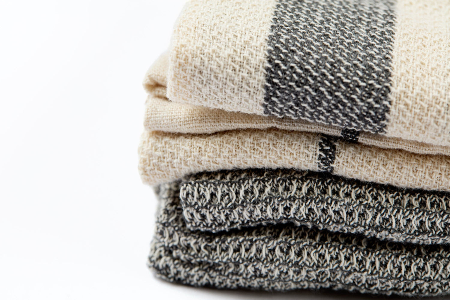 Kitchen Towels, Set of 4 - Cotton Flat &amp; Waffle Weave Set