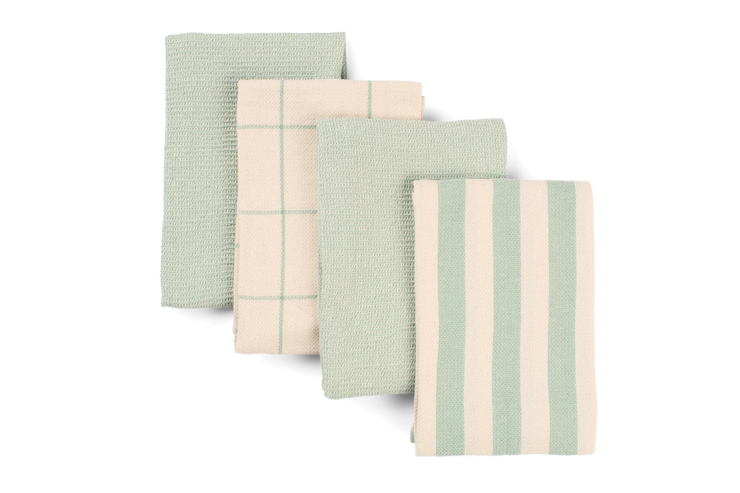 Kitchen Towels, Set of 4 - Cotton Flat &amp; Waffle Weave Set