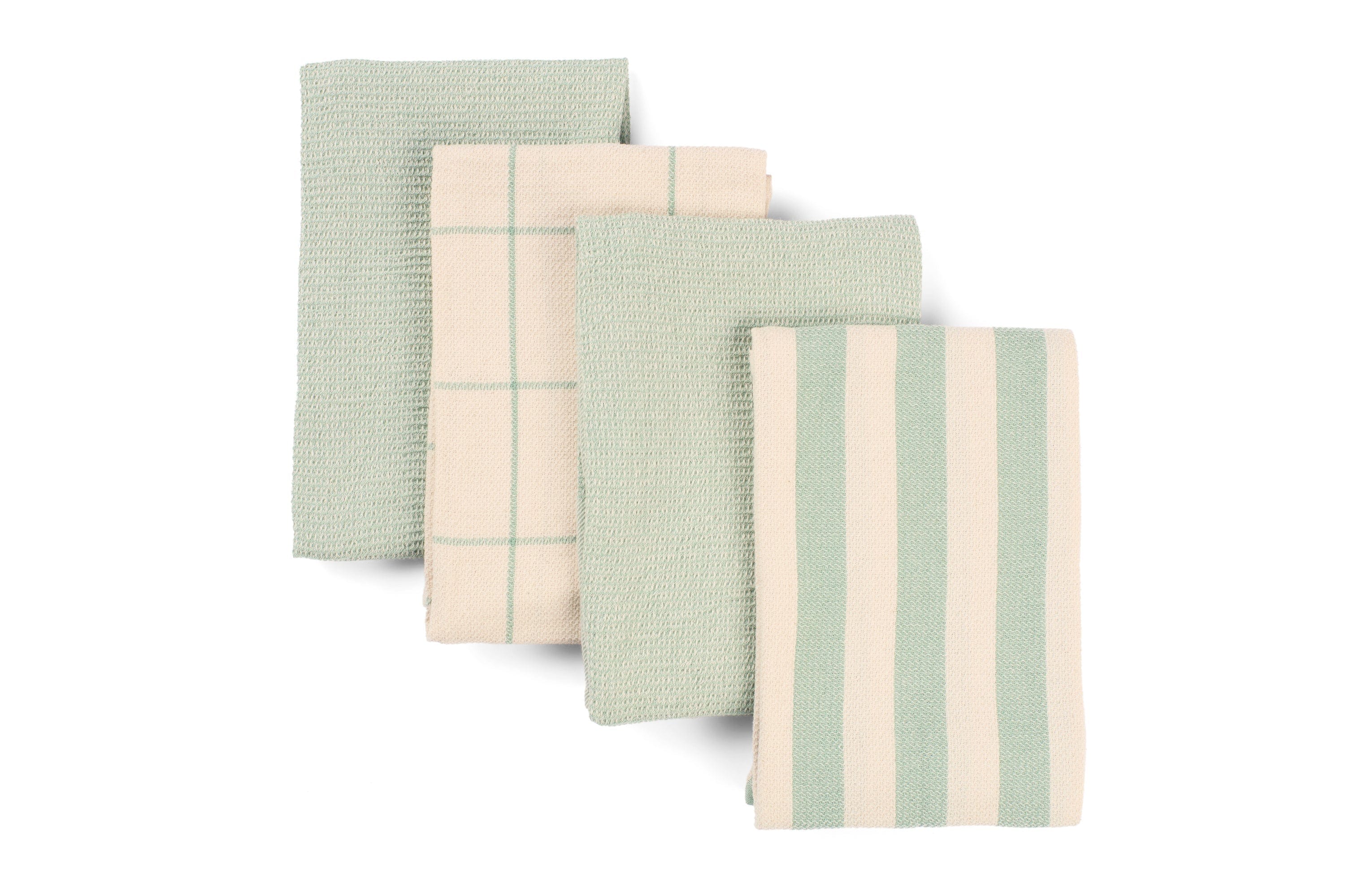 Kitchen Towels, Set of 4 - Cotton Flat &amp; Waffle Weave Set