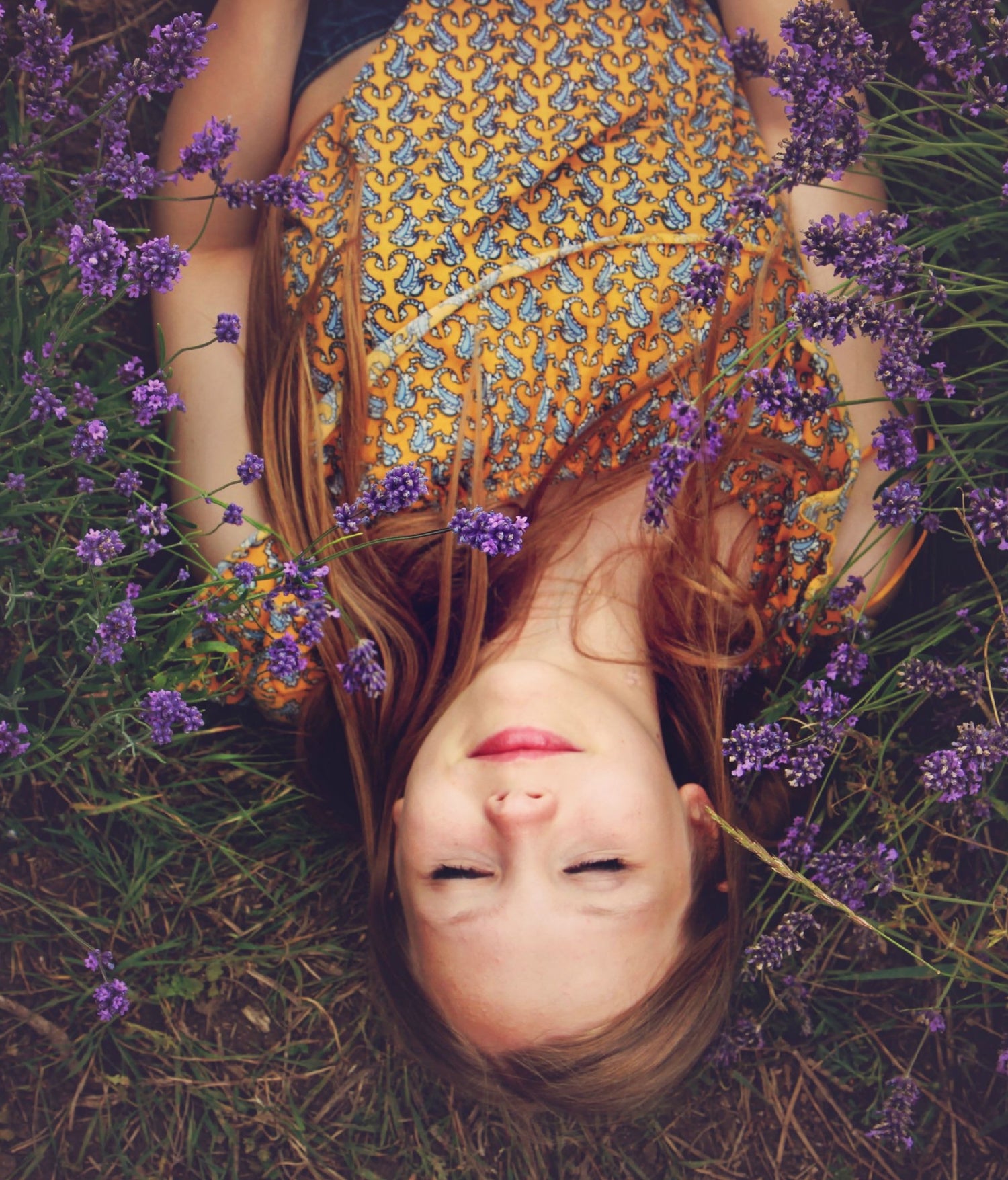 woman smile in lavender field