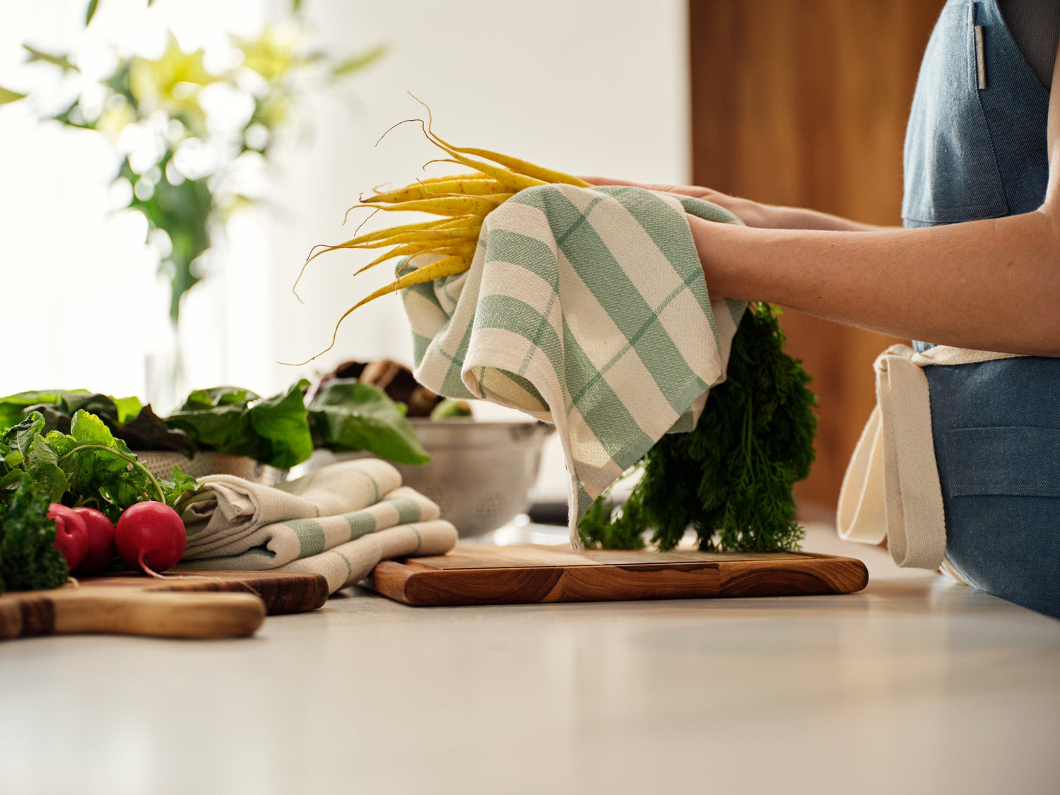 Kitchen Towels, Set of 4 - Cotton Flat &amp; Waffle Weave Set