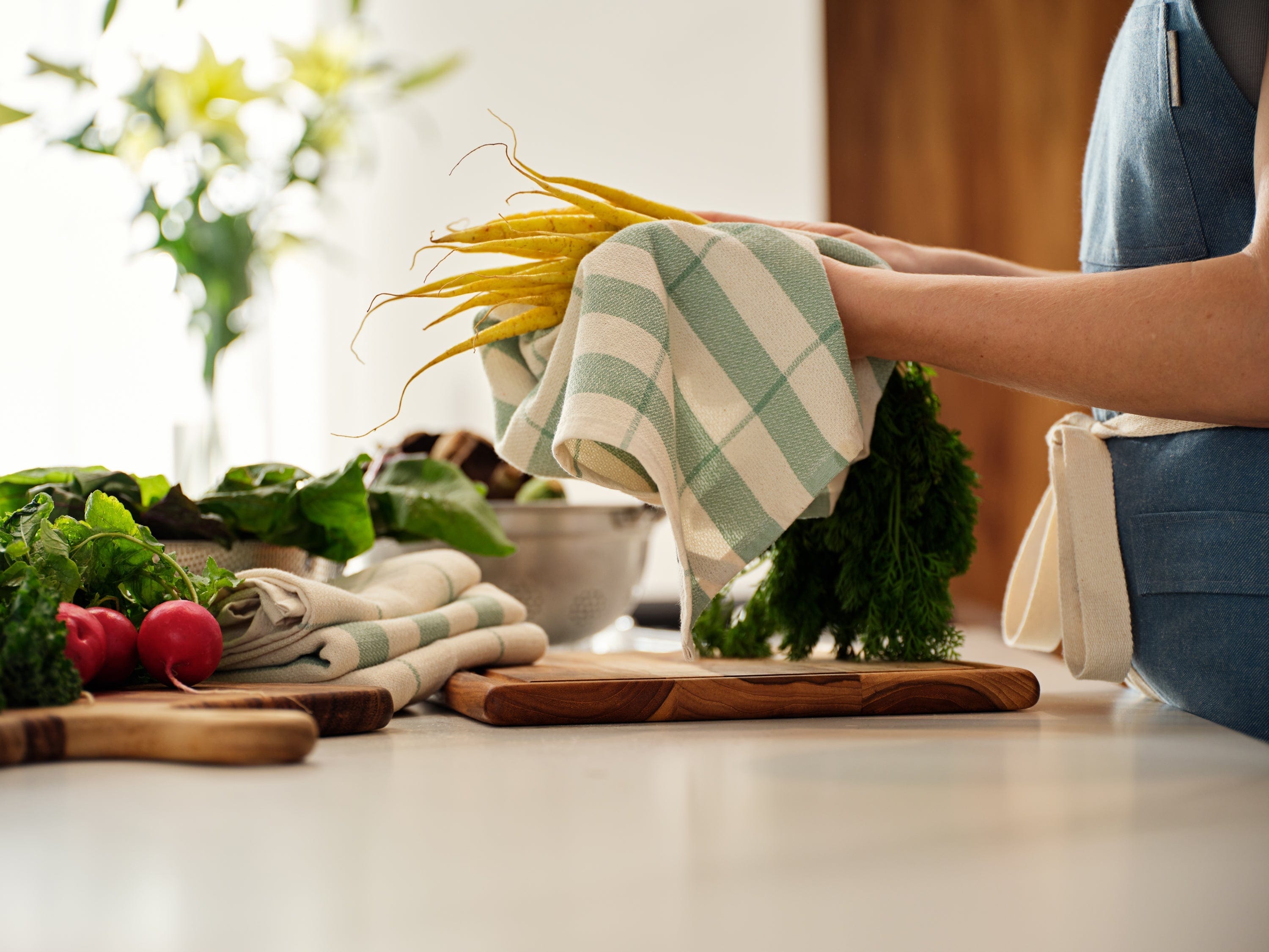 Kitchen Towels, Set of 4 - Cotton Flat &amp; Waffle Weave Set