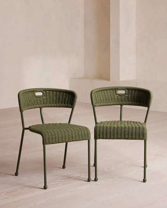 Soho Home Lisson Pair of Stacking Dining Chairs, Olive