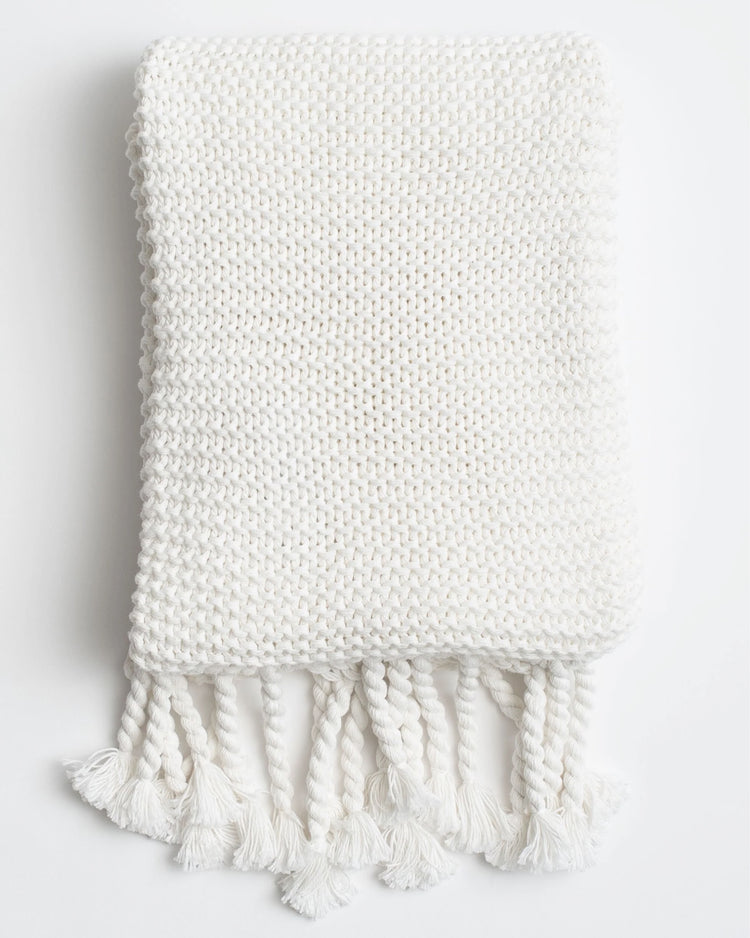 100% Organic Cotton Knit Throw, White