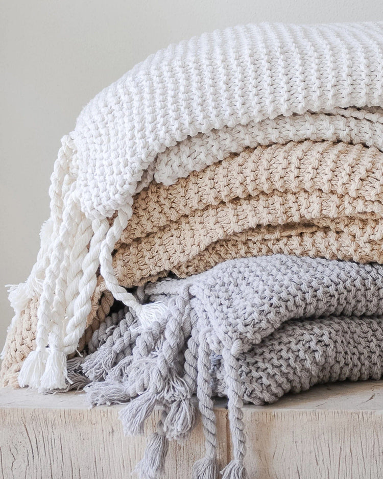 100% Organic Cotton Knit Throw, White