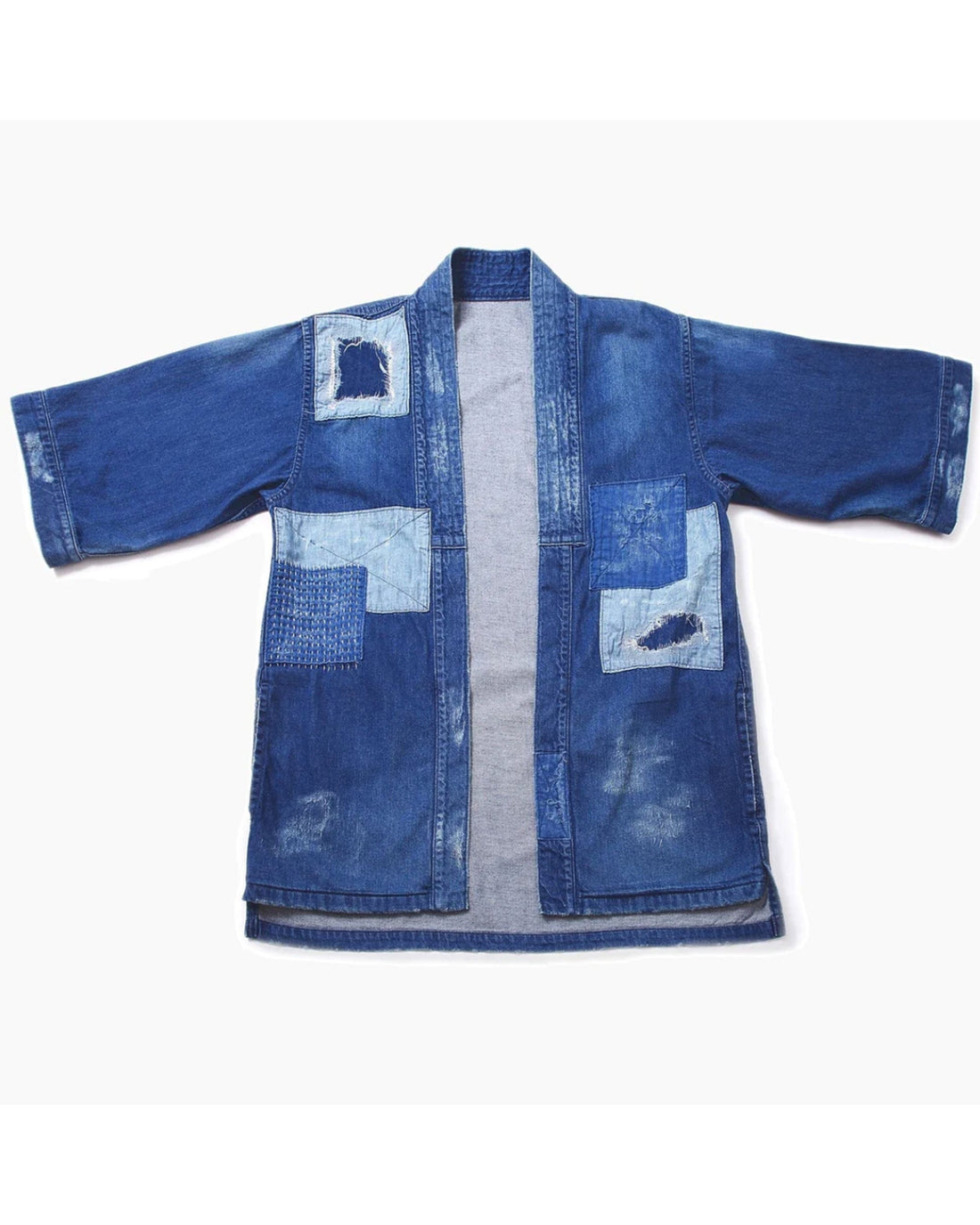 Mastercraftsmanship Patchwork &amp; Distressed Kimono Denim Jacket