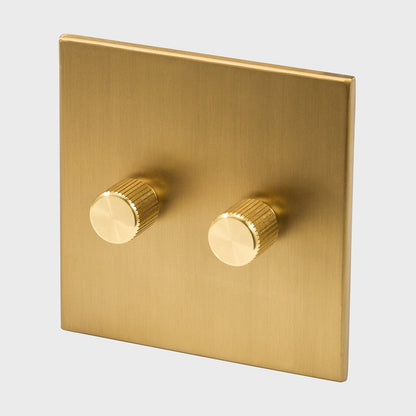 Double Rotary Wall Dimmer in Brass