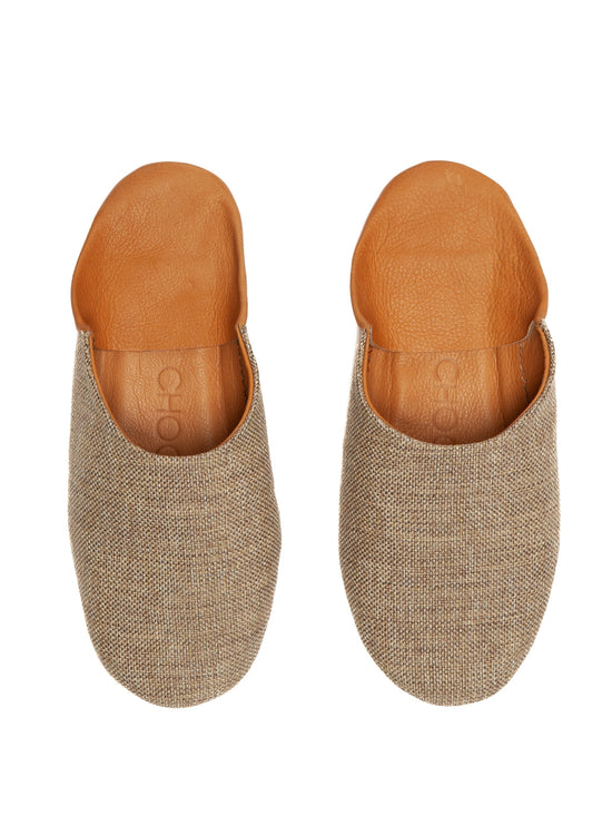 Leather & Linen Slippers, Size 12.5 / 45-46