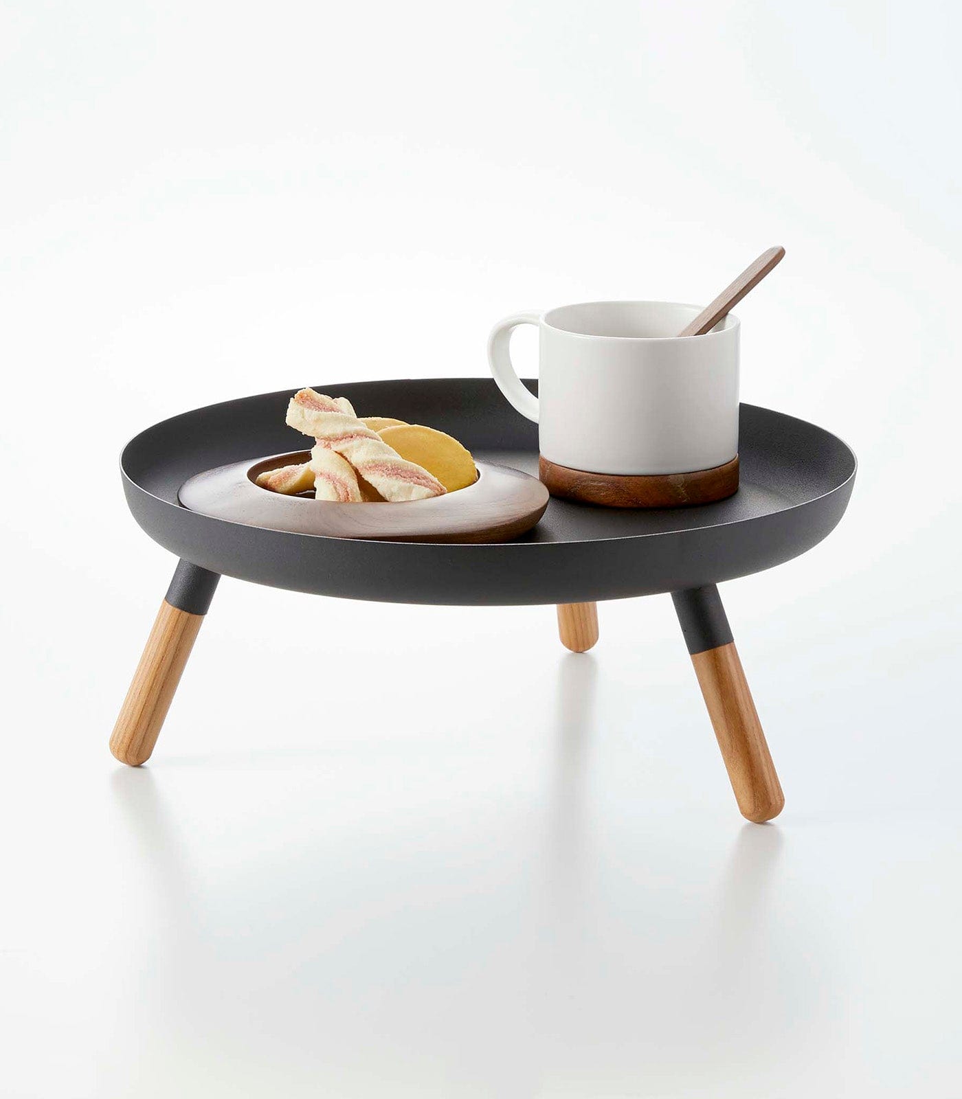 Countertop Pedestal Tray (5&quot; H)  - Steel + Wood