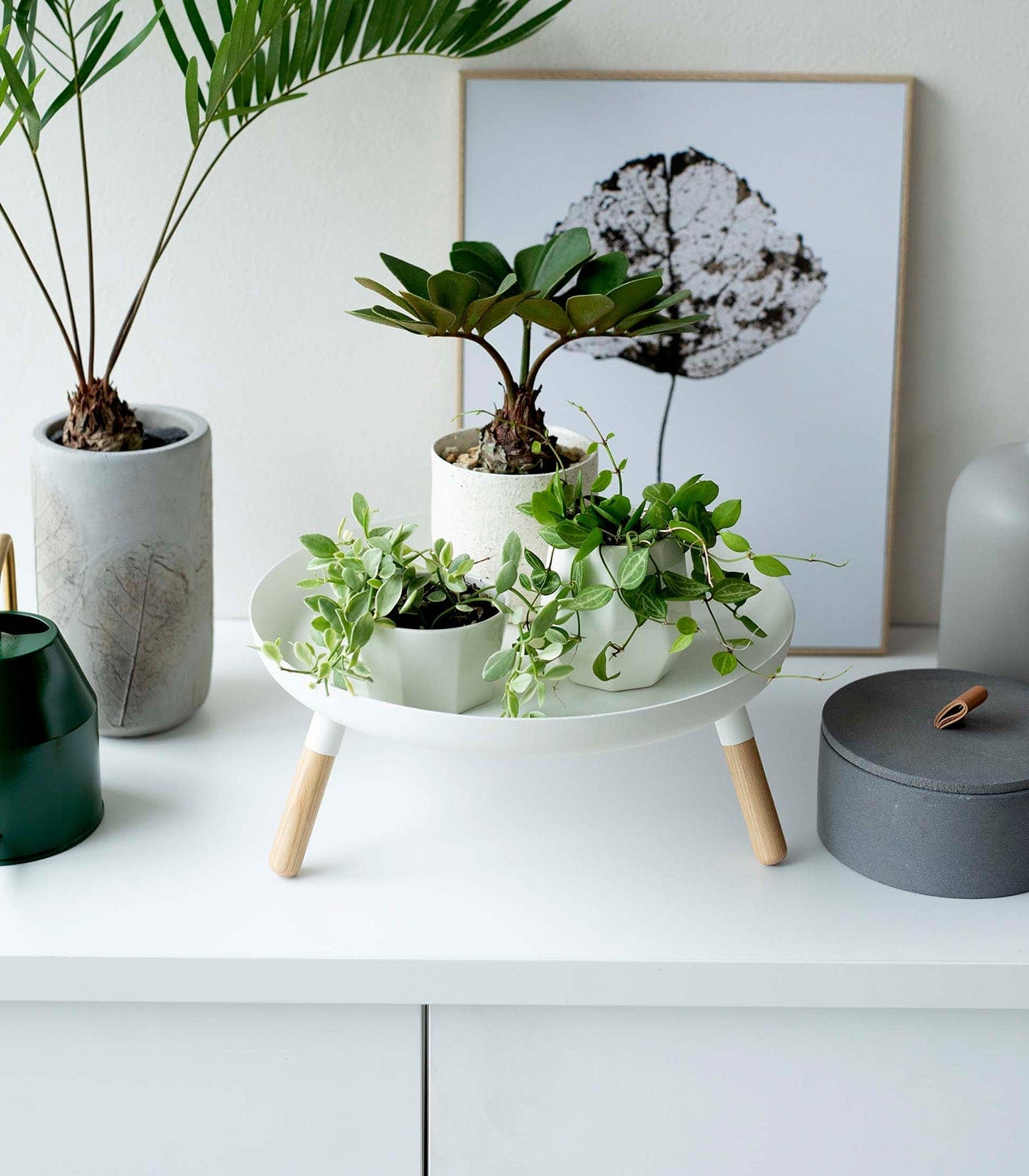 Countertop Pedestal Tray (5&quot; H)  - Steel + Wood