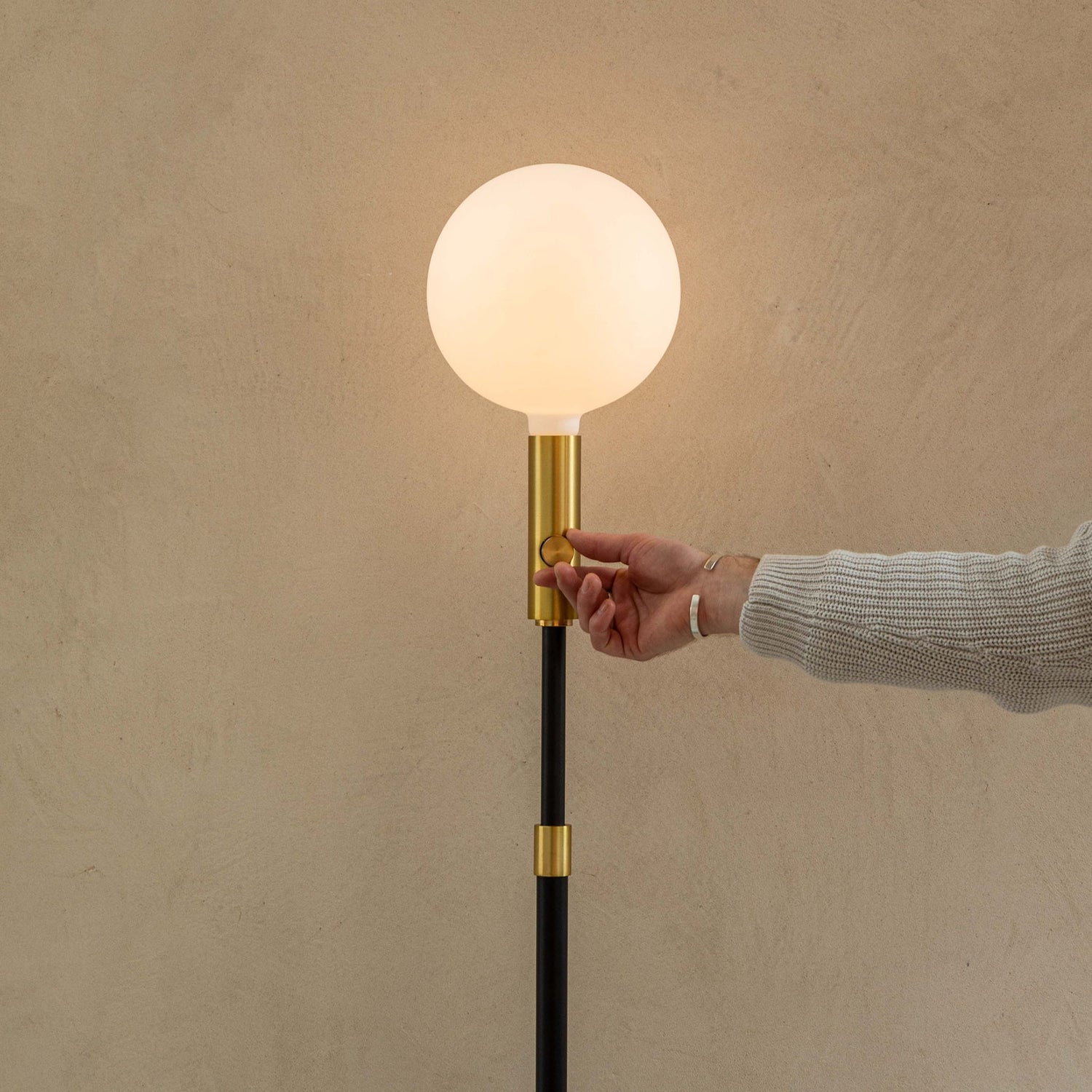 Poise Adjustable Floor Lamp in Brass + Sphere V