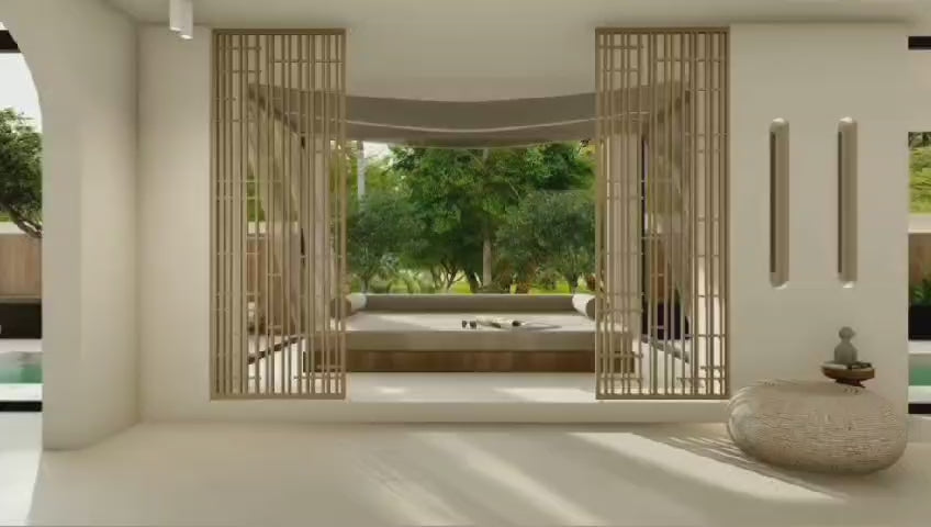 Load video: Higashi Room Dividers on each side of open space entryway