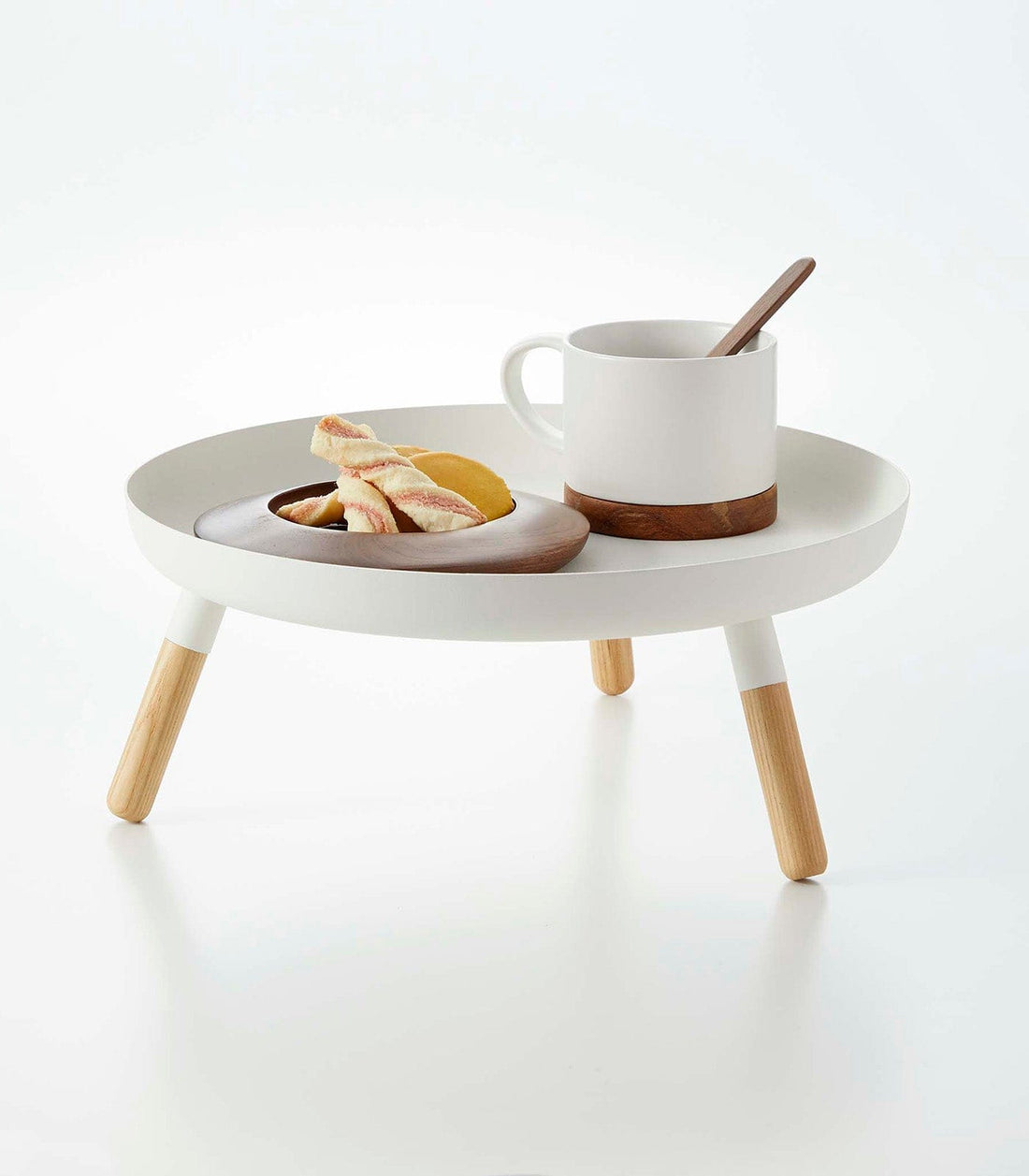 Countertop Pedestal Tray (5&quot; H)  - Steel + Wood
