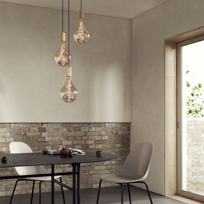 Triple Pendant in Oak + Voronoi II - White Canopy