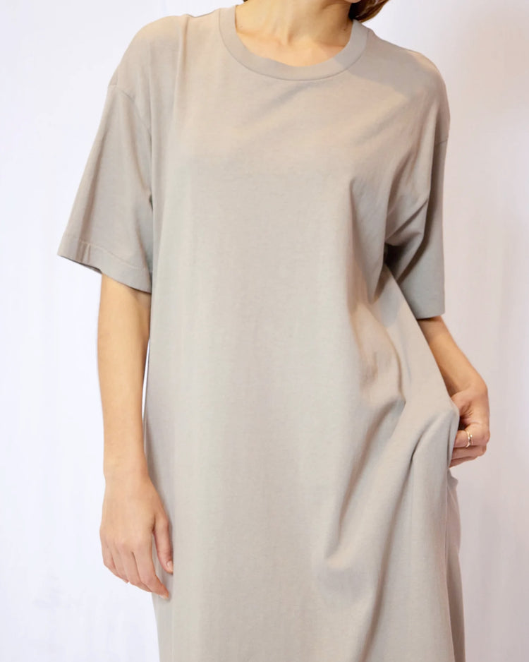 Garment Dye Half Sleeve T-Shirt Maxi Dress Pocket
