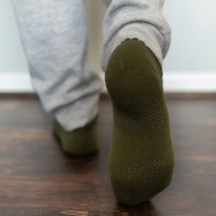 Handcrafted Slipper Socks with Grips - Dark Green
