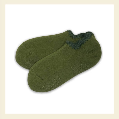 Handcrafted Slipper Socks with Grips - Dark Green