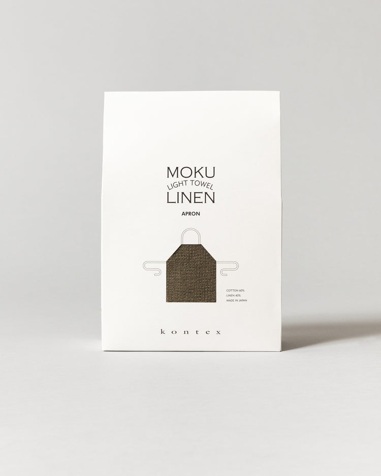 Moku Linen Apron, Olive Packaging