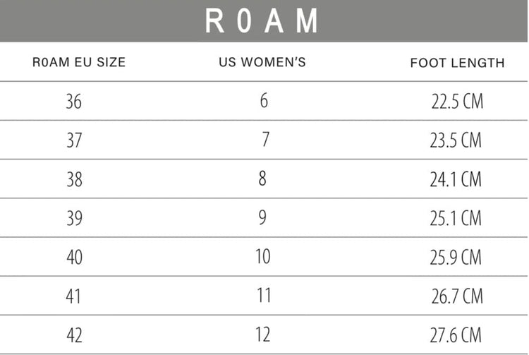 ROAM Puffy Sandals Nudes Vegan Leather Sizing Chart