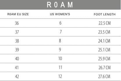 ROAM Puffy Sandals Nudes Vegan Leather Sizing Chart