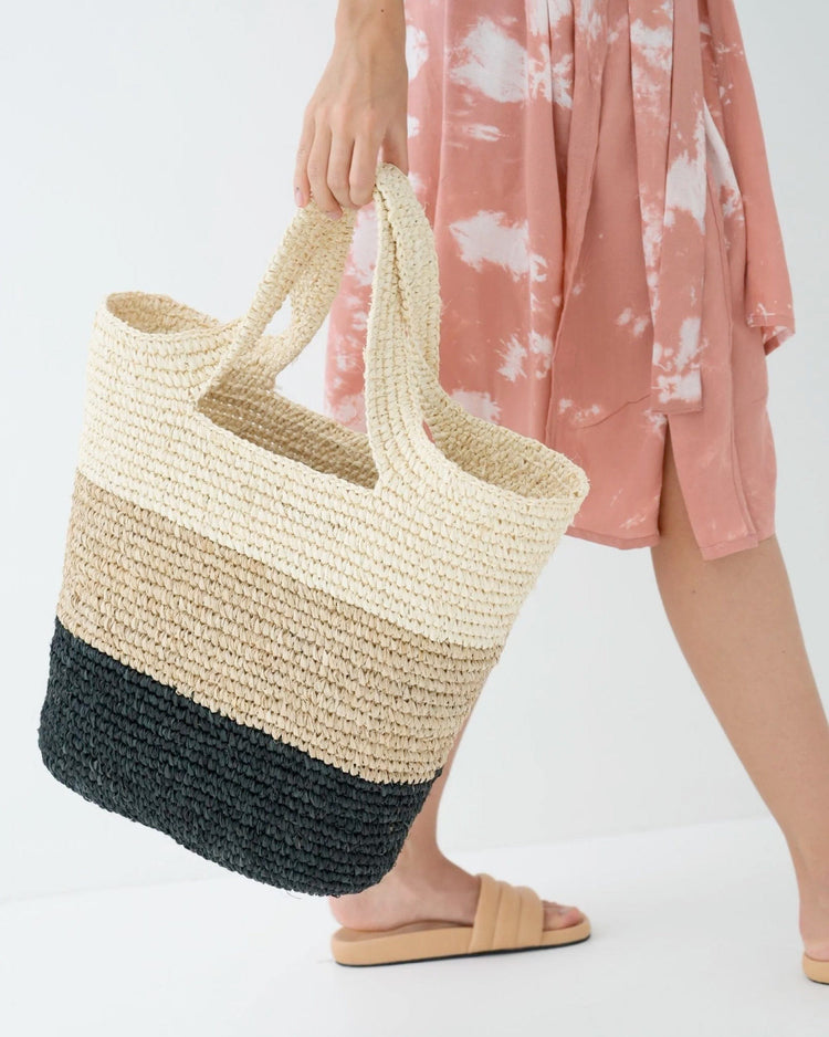 Handmade Colorblock Raffia Tote