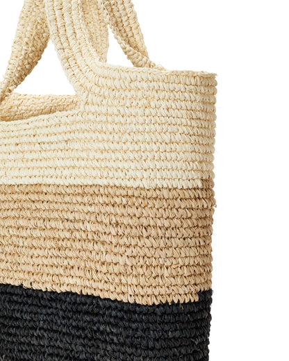 Handmade Colorblock Raffia Tote Closeup