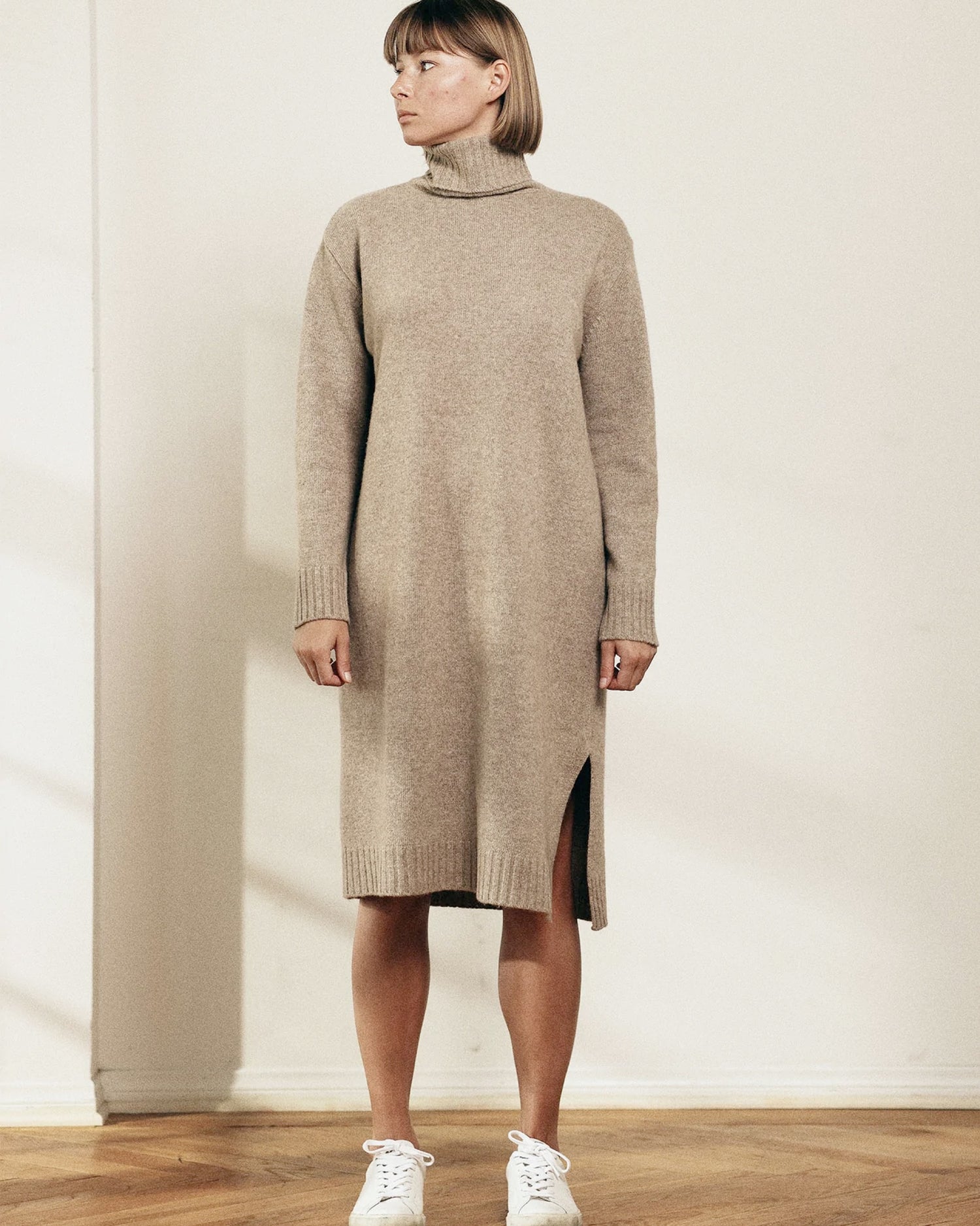 Wool Turtleneck Midi Dress Front