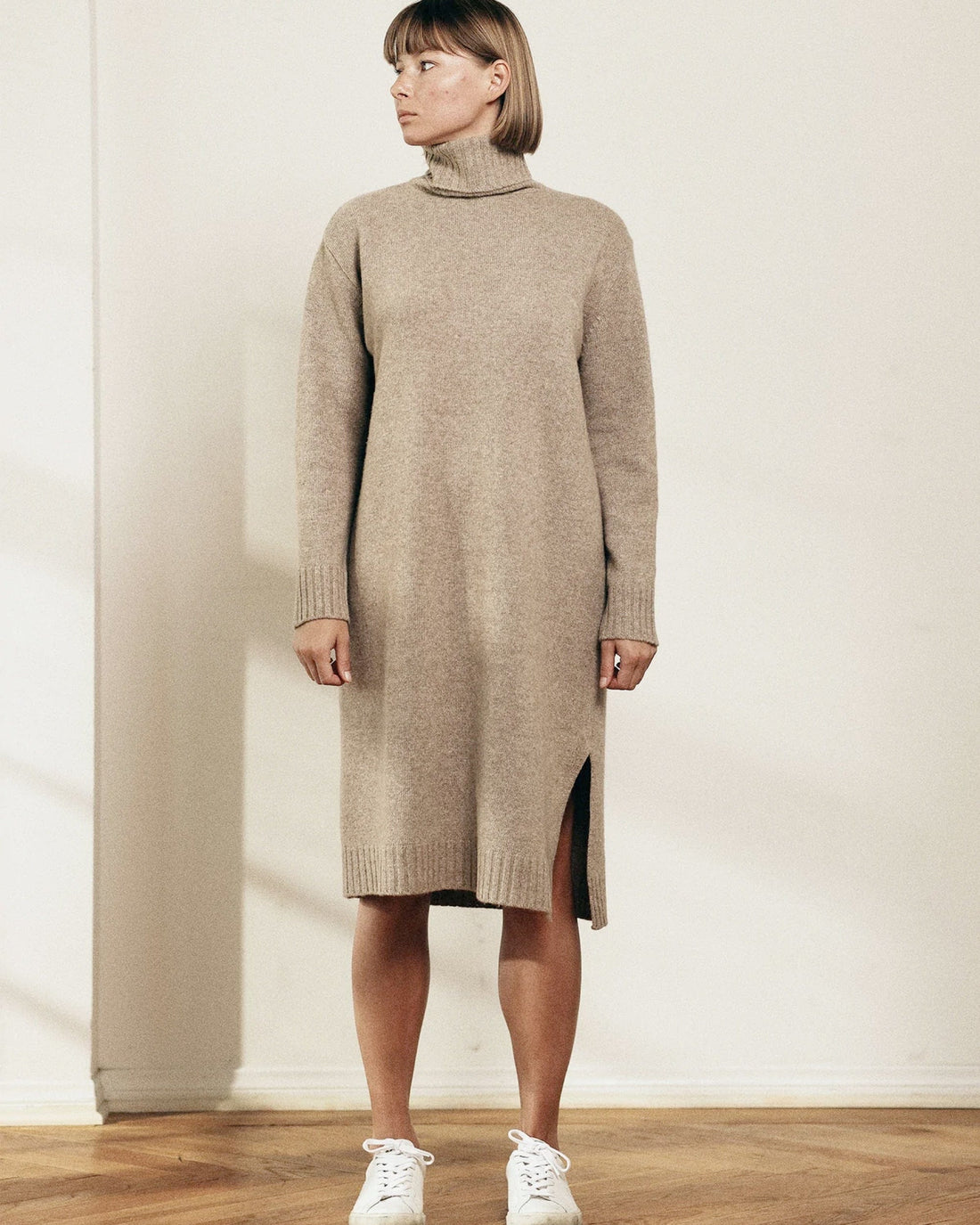 Wool Turtleneck Midi Dress Front